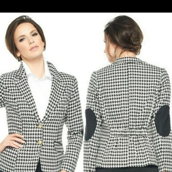 Joan Rivers Checker Houndstooth Blazer jacket Elbows size 8 retro buttons - Picture 1 of 10